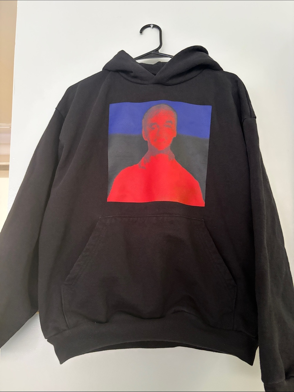 Christian LouboutinBlack Hoodie with Red & Blue Portrait Graphic - Men